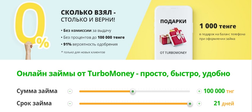 TurboMoney - первый кредит без процентов